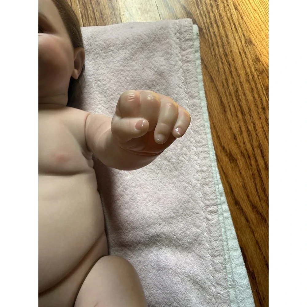 Reborn Baby Doll Vinyl Light Complexion Brown Straight Hair Pink Outfit RBG-18-1